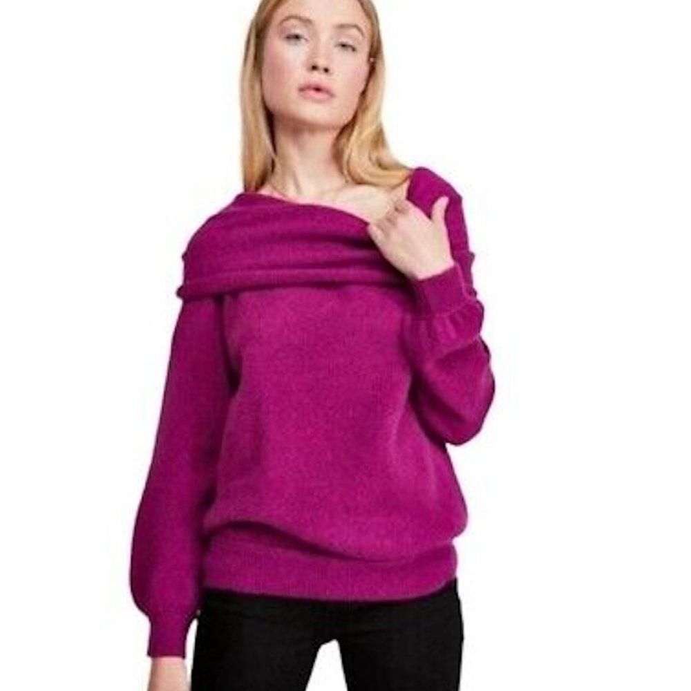 Free People Magenta Off-Shoulder Cowl Turtleneck Sweater large